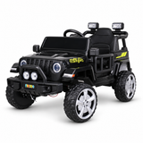 Black 12V Kids Ranger 4X4 Ride-On Jeep-Style Truck with EVA Tires, LED Lights, Music, Remote