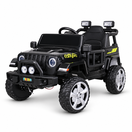 Black 12V Kids Ranger 4X4 Ride-On Jeep-Style Truck with EVA Tires, LED Lights, Music, Remote