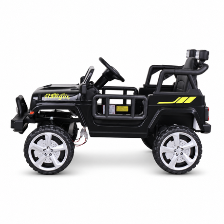 Black 12V Kids Ranger 4X4 Ride-On Jeep-Style Truck with EVA Tires, LED Lights, Music, Remote