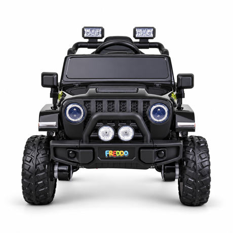 Black 12V Kids Ranger 4X4 Ride-On Jeep-Style Truck with EVA Tires, LED Lights, Music, Remote