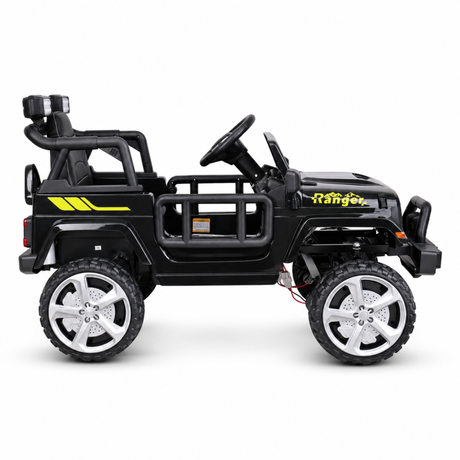 Black 12V Kids Ranger 4X4 Ride-On Jeep-Style Truck with EVA Tires, LED Lights, Music, Remote