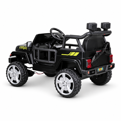 Black 12V Kids Ranger 4X4 Ride-On Jeep-Style Truck with EVA Tires, LED Lights, Music, Remote