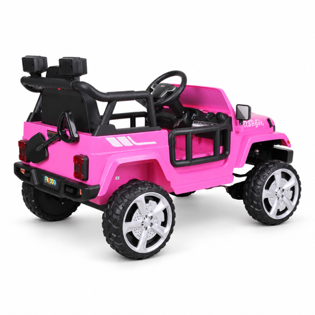 Pink 12V Kids Ranger 4X4 Ride-On Jeep-Style Truck with EVA Tires, LED Lights, Music, Remote