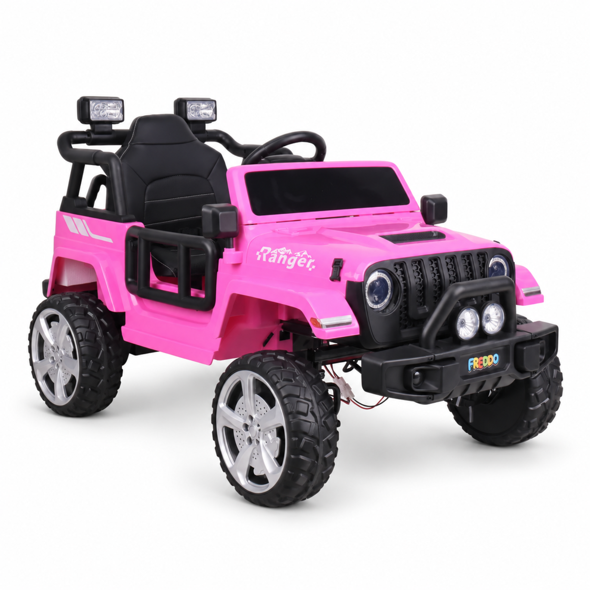 Pink 12V Kids Ranger 4X4 Ride-On Jeep-Style Truck with EVA Tires, LED Lights, Music, Remote
