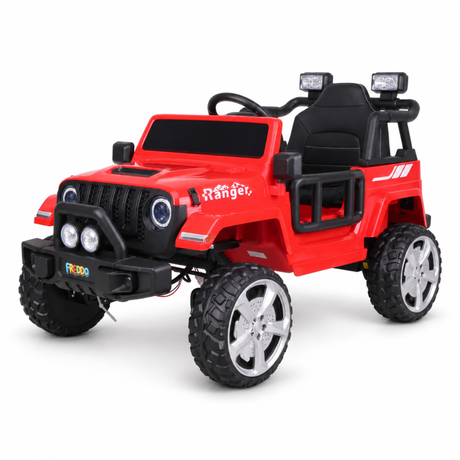 Red 12V Kids Ranger 4X4 Ride-On Jeep-Style Truck with EVA Tires, LED Lights, Music, Remote