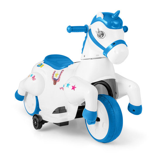 12V Unicorn Ride-On with Training Wheels, Galloping Mode, Music