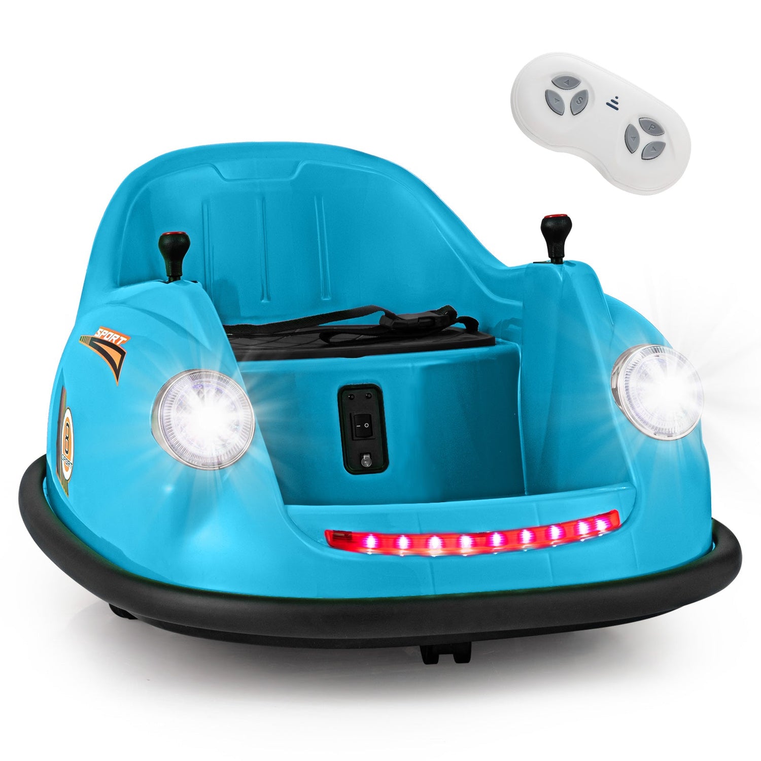 Blue 12V 360° Spin Electric Rechargeable Ride-On Bumper Car with LED Lights, Music, Remote Control