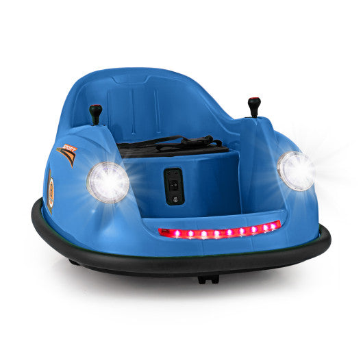Blue 12V 360° Spin Electric Rechargeable Ride-On Bumper Car with LED Lights, Music, Remote Control