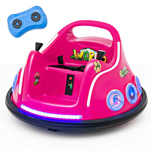 Pink 12V 360° Spin Electric Rechargeable Ride-On Bumper Car with LED Lights, Music, Remote Control