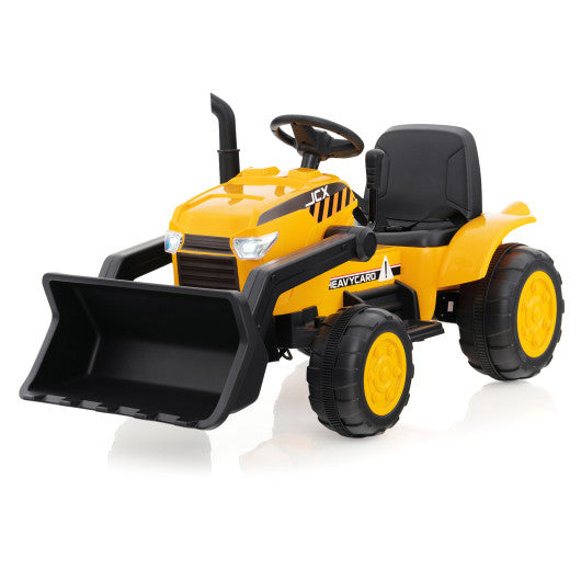 12V Yellow 1-Seater Kids Ride-On Excavator with Music, Adjustable Digger Bucket