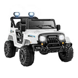 12V Kids White Jeep-Style Ride-On Truck with LED Lights, Music, Remote