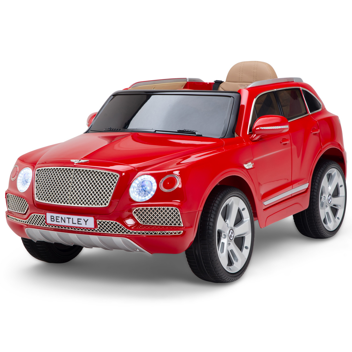 Red 12V Bentley Bentayaga Kids Licensed 1 Seater Ride On Car with Rubber Wheels, Remote