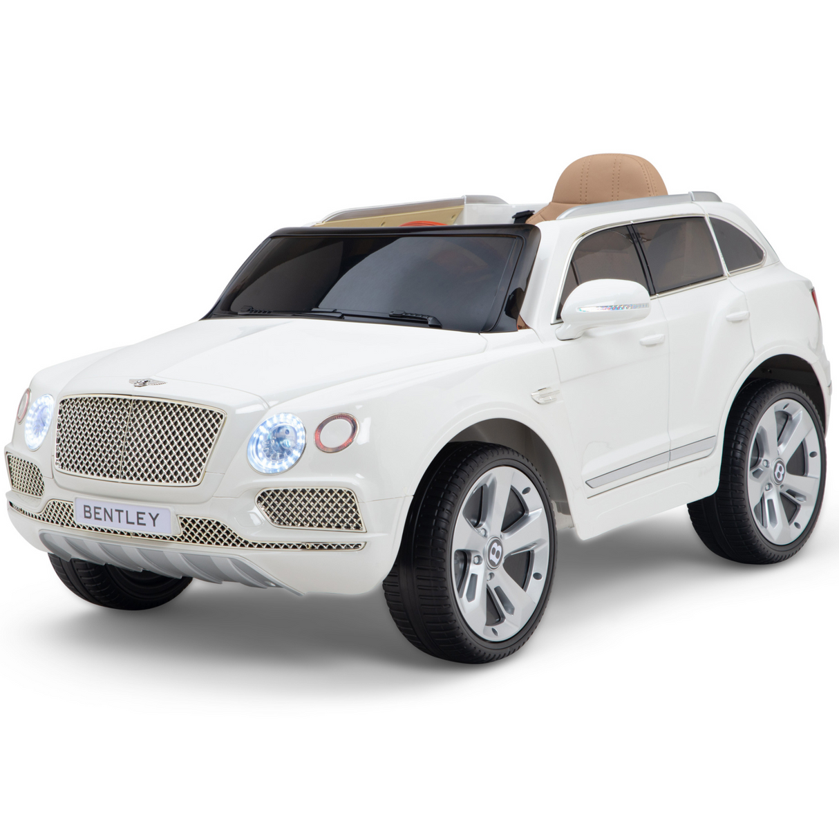 White 12V Bentley Bentayaga Kids Licensed 1 Seater Ride On Car with Rubber Wheels, Remote