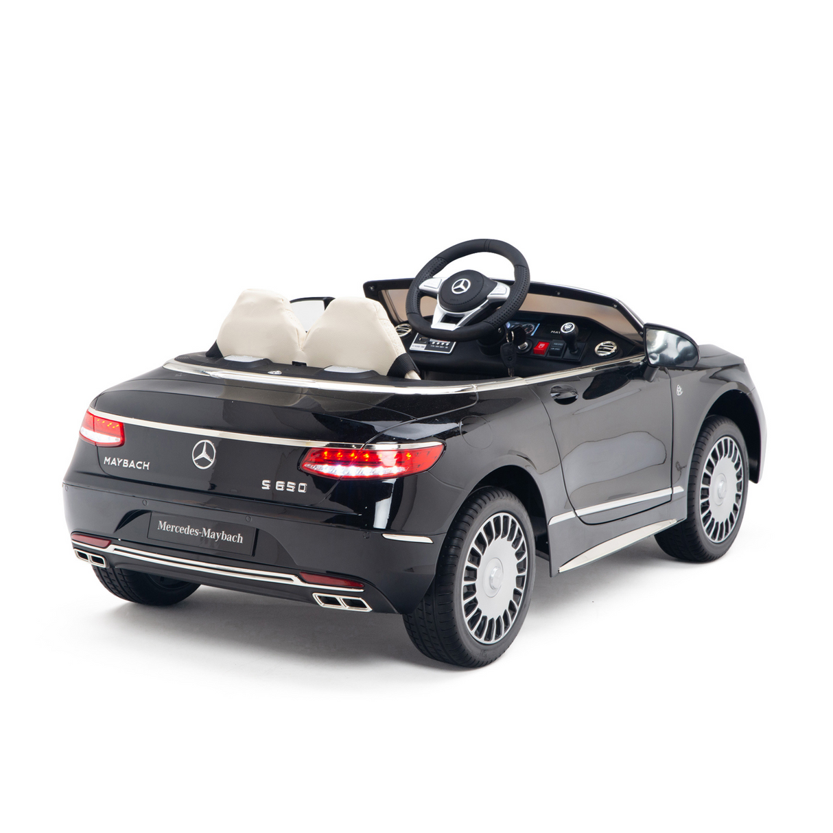 Black 12V Mercedes Benz Maybach S650 Kids 1 Seater Ride On Car with Rubber Wheels, Remote