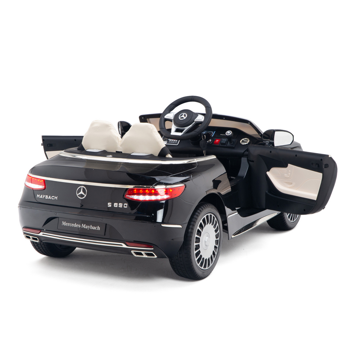 Black 12V Mercedes Benz Maybach S650 Kids 1 Seater Ride On Car with Rubber Wheels, Remote