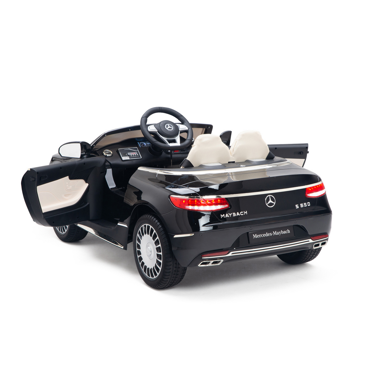 Black 12V Mercedes Benz Maybach S650 Kids 1 Seater Ride On Car with Rubber Wheels, Remote