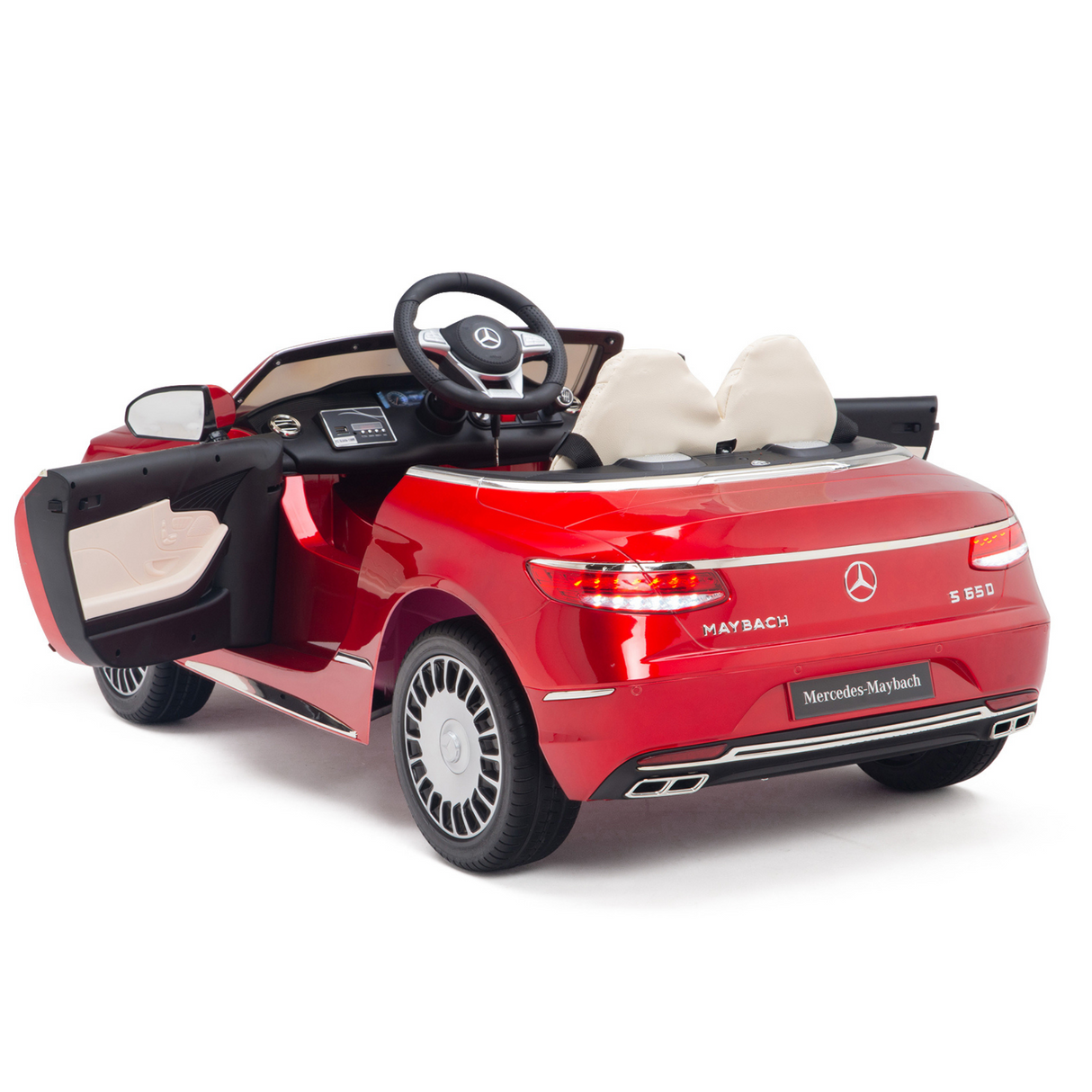 Red 12V Mercedes Benz Maybach S650 Kids 1 Seater Ride On Car with Rubber Wheels, Remote