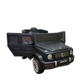 The Limited 12V Matte Edition Mercedes Benz AMG G63 Ride-On Truck for kids and toddlers, features open doors and visible interior seating with upgraded technology.