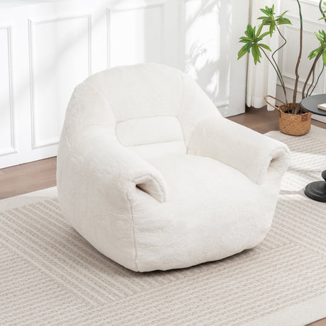 Bean Bag Chair, Comfy Bean Bag Sofa with Back Support, Faux Fur Bean Bag Chair for Adults and Kids, Stuffed Floor Sofa for Living Room, Bedroom, Apartment, White