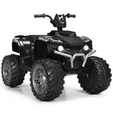 Black 12V Ride-On Quad ATV with LED Lights, Treaded Tires