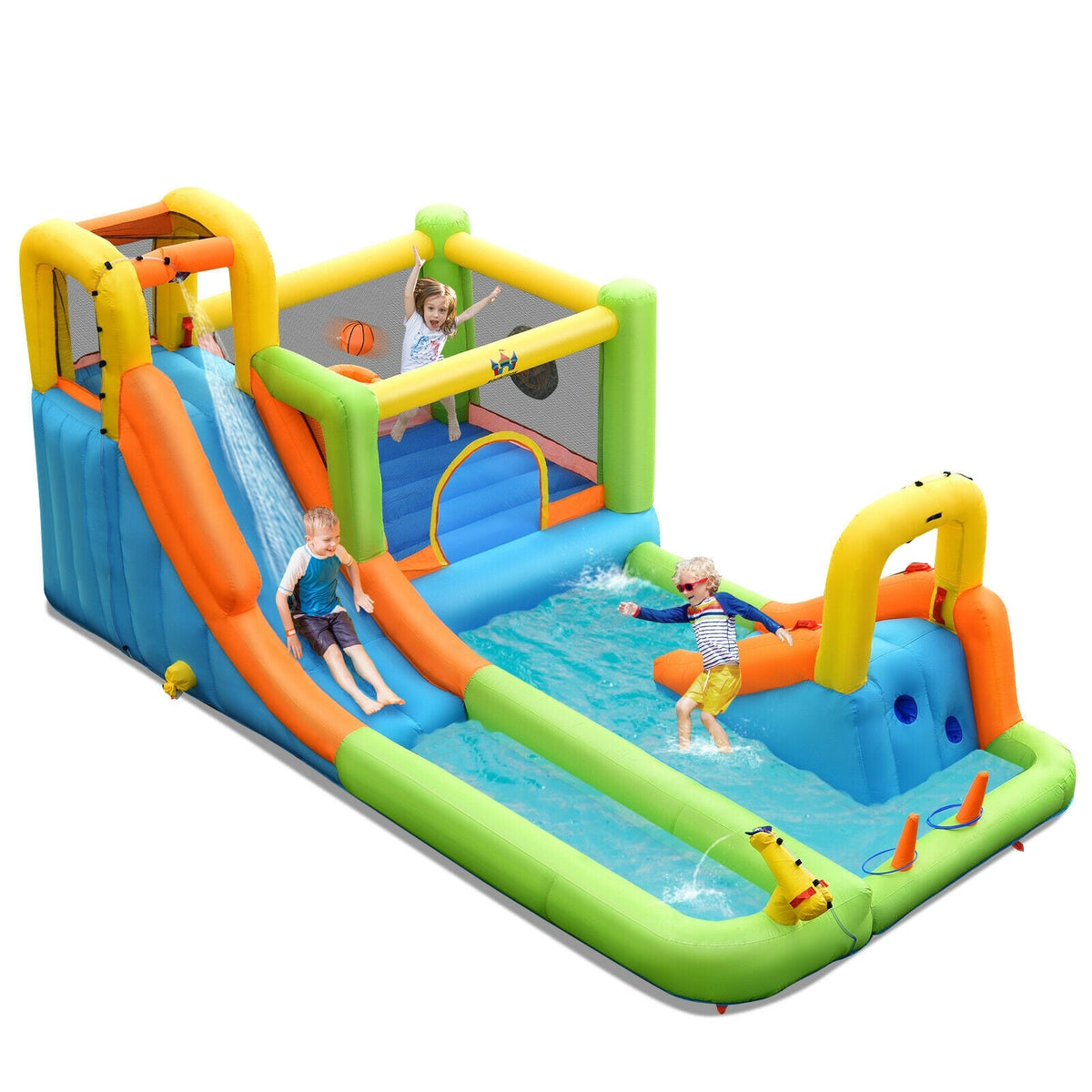 Inflatable Slide Without Pool 8 in 1 Inflatable Water Slide Park Bounce House Without Blower ...