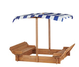 Kids Sandbox with Adjustable Cover, 46'' Wooden Sand Box with 2 Foldable Bench Seats, Outdoor Sandpit for Backyard Play