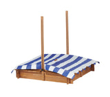 Kids Sandbox with Adjustable Cover, 46'' Wooden Sand Box with 2 Foldable Bench Seats, Outdoor Sandpit for Backyard Play