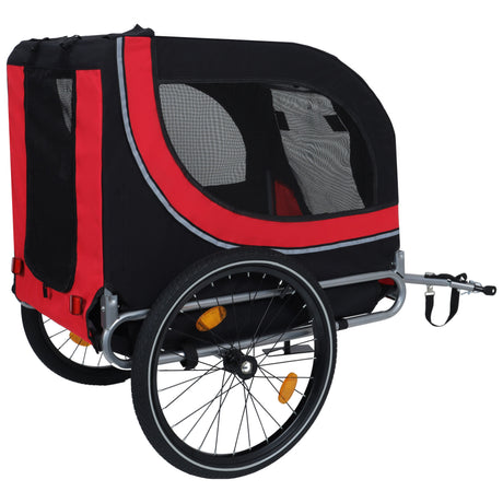Large Folding Bike Trailer for Dogs – 66LB Capacity All-Terrain Pet Carrier, Durable Steel Frame for Cycling, Jogging, Camping & Outdoor Adventures, Black- Red