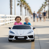 White 24V Premium Corvette C8 with EVA Wheels, Leather Seats and RC