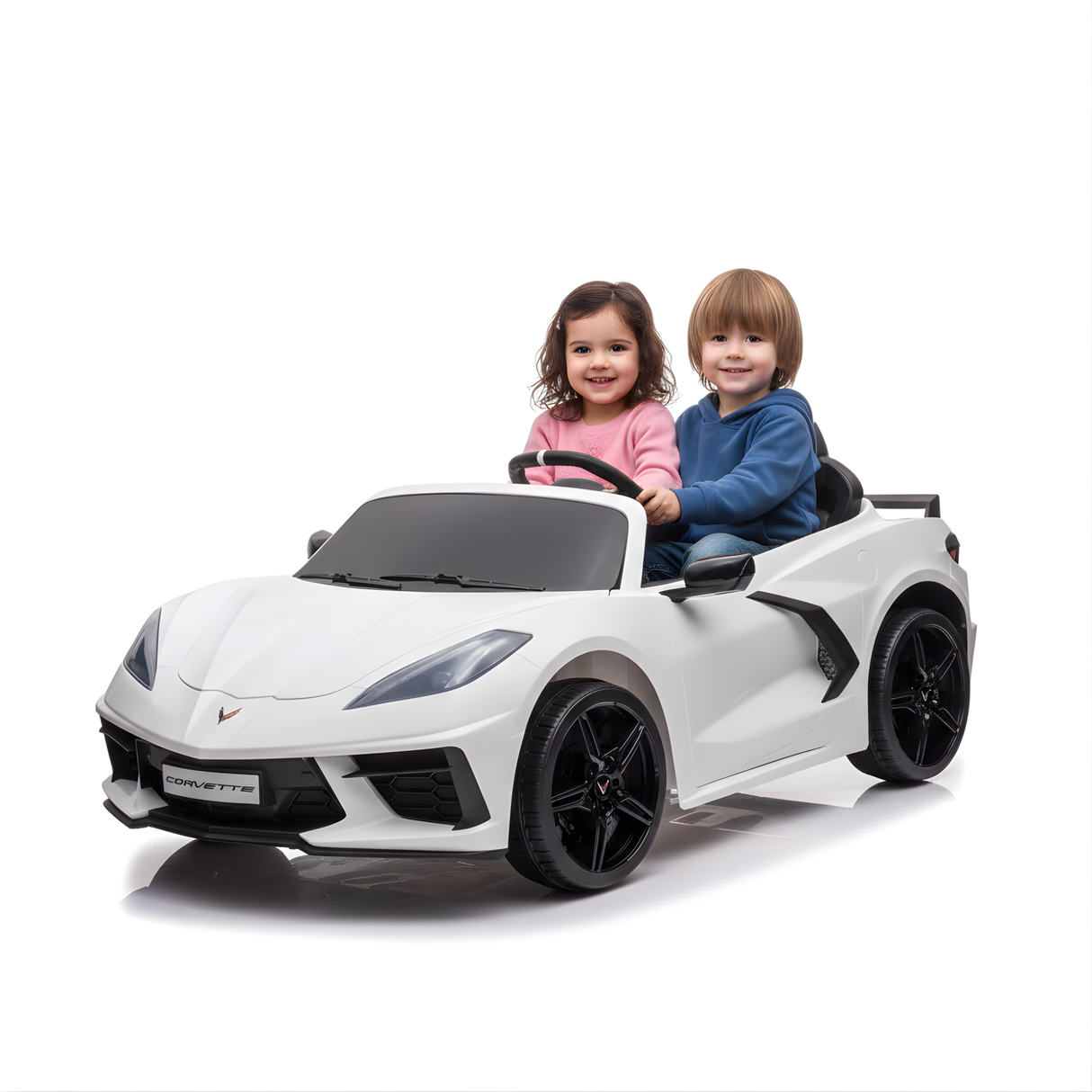White 24V Premium Corvette C8 with EVA Wheels, Leather Seats and RC