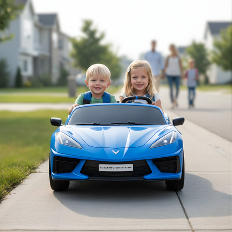 Blue 24V Premium Corvette C8 with EVA Wheels, Leather Seats and RC