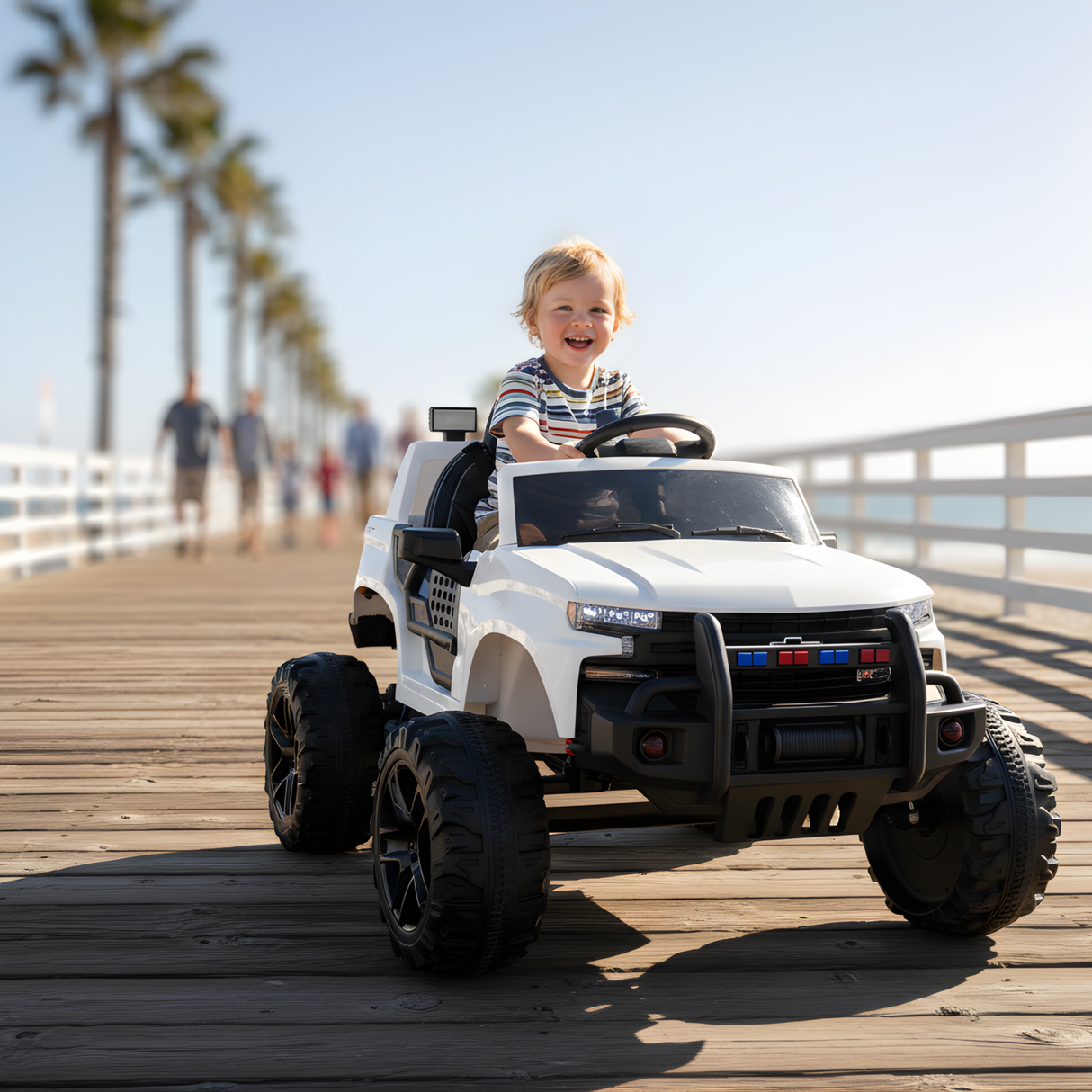 White 24V Chevrolet Silverado Kids Licensed 1 Seater Ride On Lifted Truck with Remote