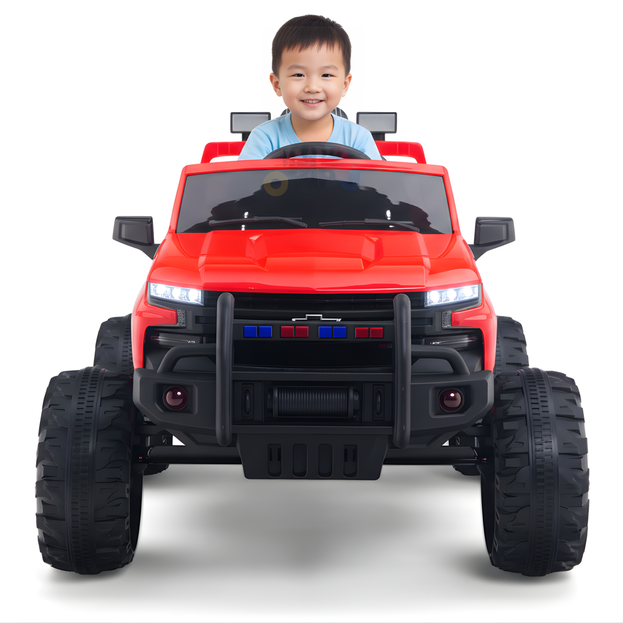 Red 24V Chevrolet Silverado Kids Licensed 1 Seater Ride On Lifted Truck with Remote