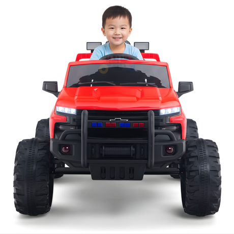 Red 24V Chevrolet Silverado Kids Licensed 1 Seater Ride On Lifted Truck with Remote