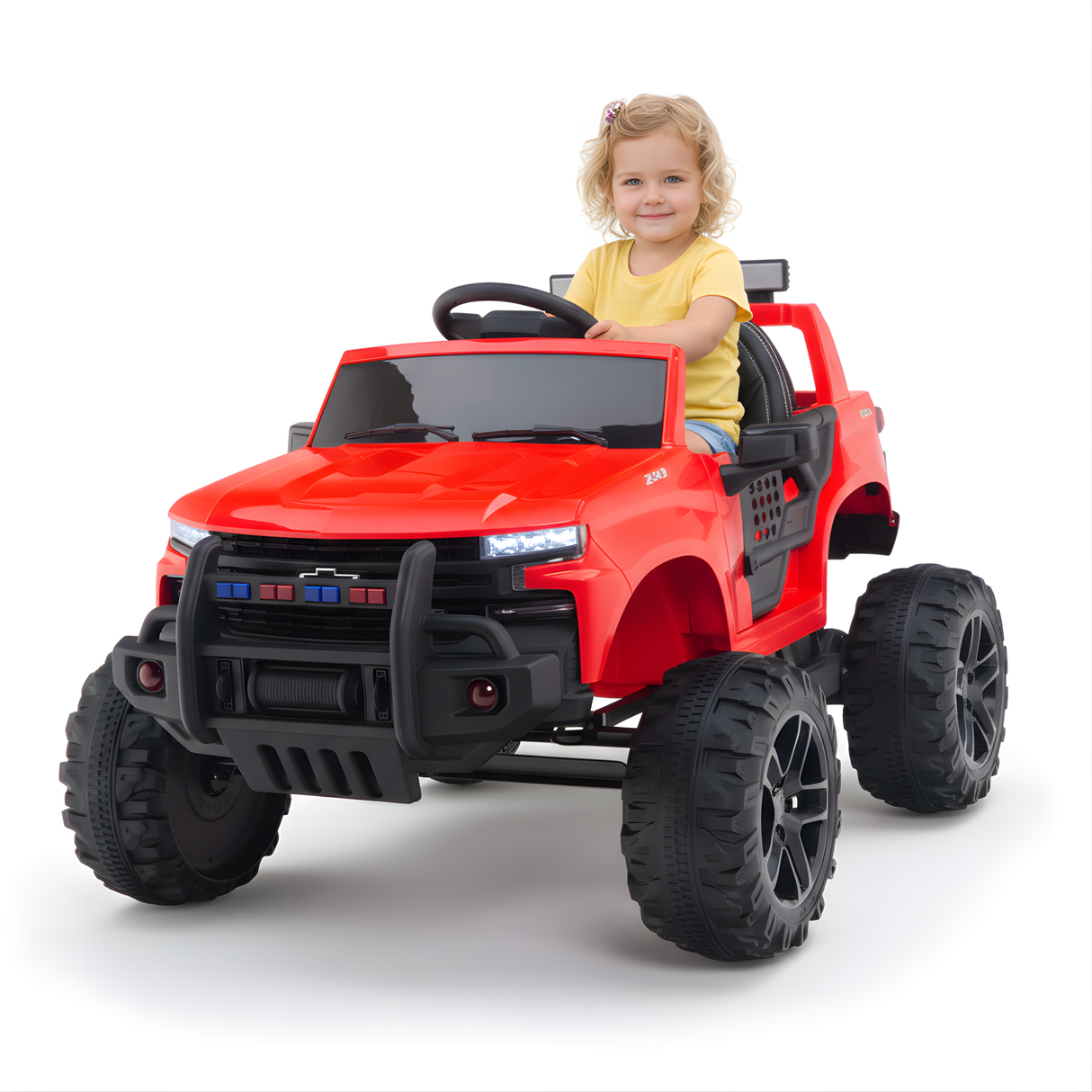 Red 24V Chevrolet Silverado Kids Licensed 1 Seater Ride On Lifted Truck with Remote