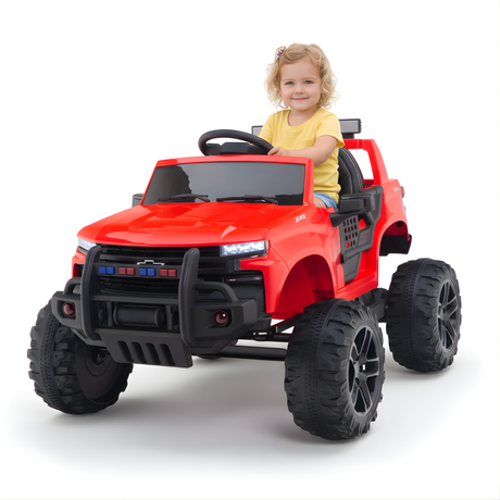Red 24V Chevrolet Silverado Kids Licensed 1 Seater Ride On Lifted Truck with Remote