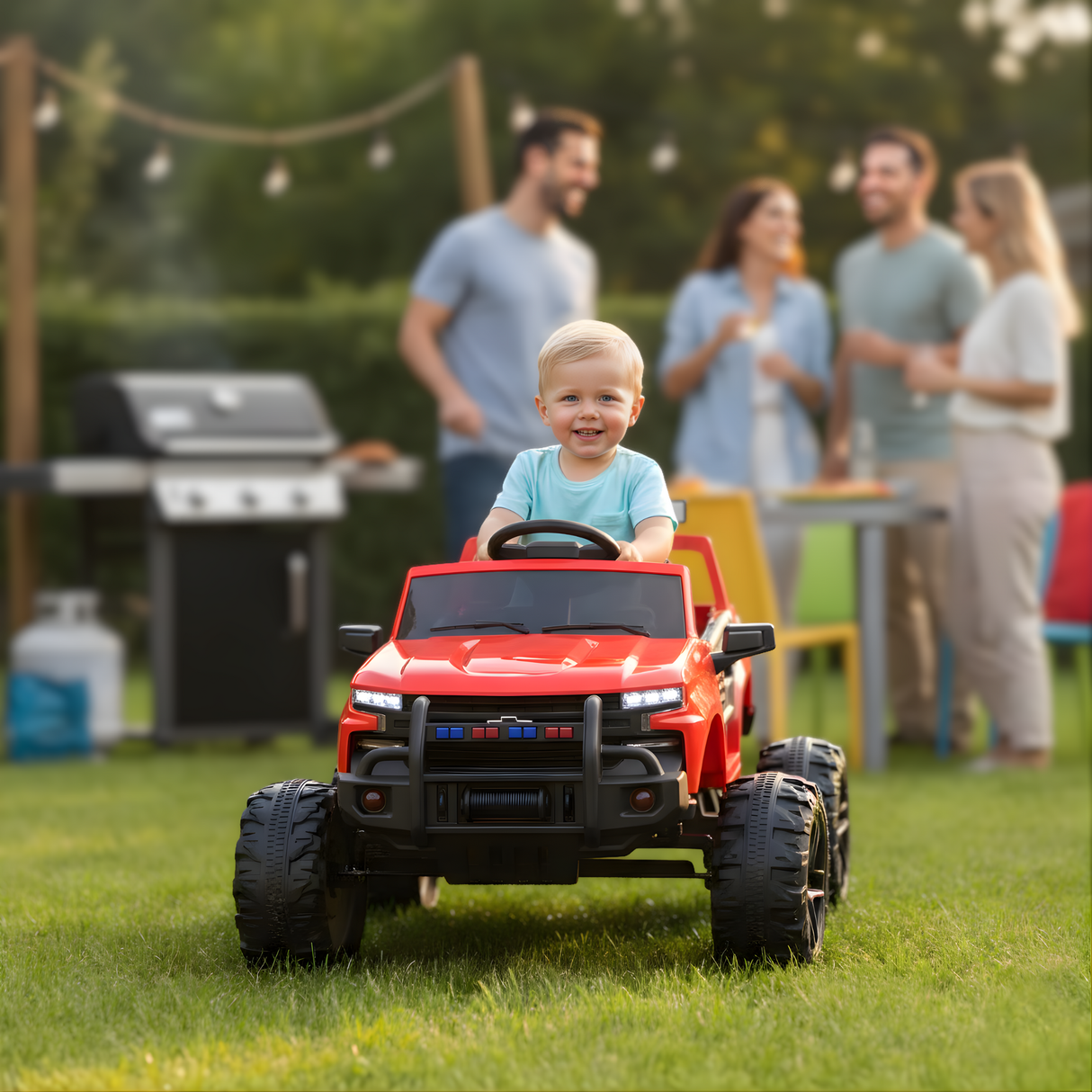 Red 24V Chevrolet Silverado Kids Licensed 1 Seater Ride On Lifted Truck with Remote