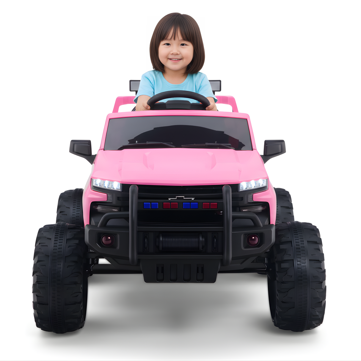 Pink 24V Chevrolet Silverado Kids Licensed 1 Seater Ride On Lifted Truck with Remote