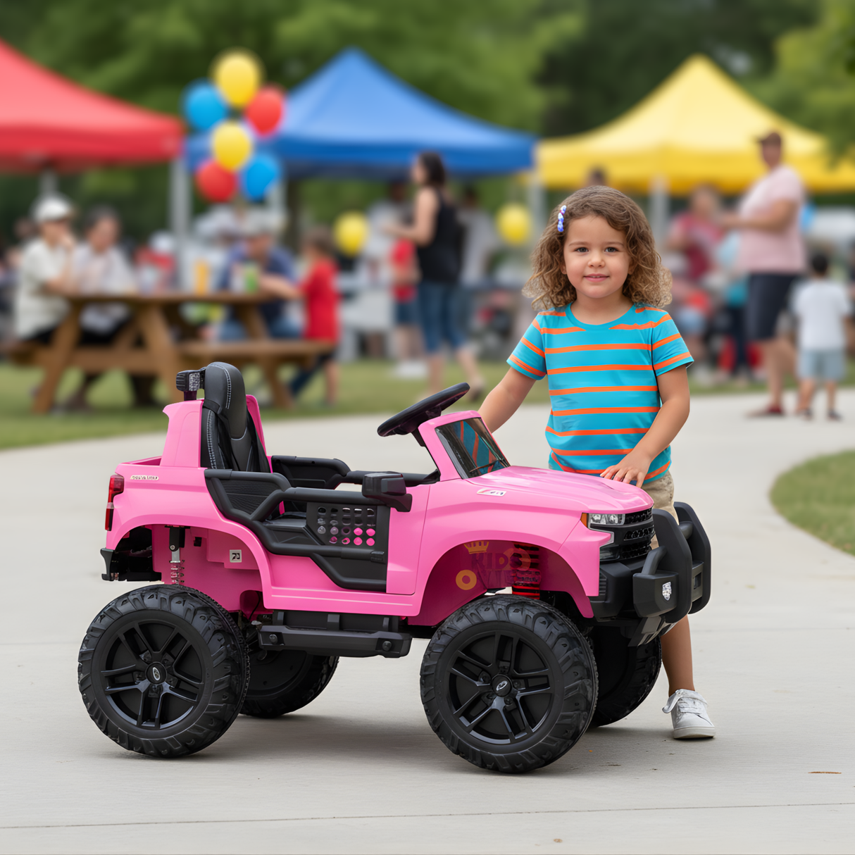 Pink 24V Chevrolet Silverado Kids Licensed 1 Seater Ride On Lifted Truck with Remote