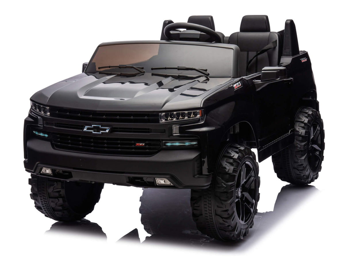 Black 24V Chevrolet Silverado Kids Licensed 2 Seater Ride On Truck with Music, Rc