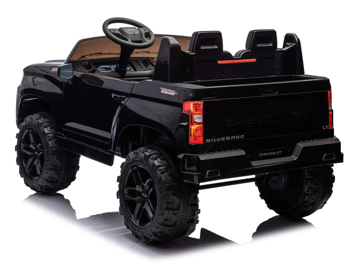 Black 24V Chevrolet Silverado Kids Licensed 2 Seater Ride On Truck with Music, Rc
