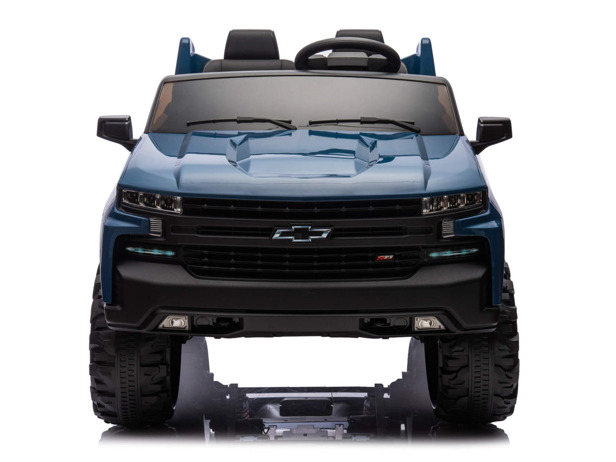 Blue 24V/4WD Premium Chevrolet Silverado Kids Licensed 2 Seater Ride On Truck with RC