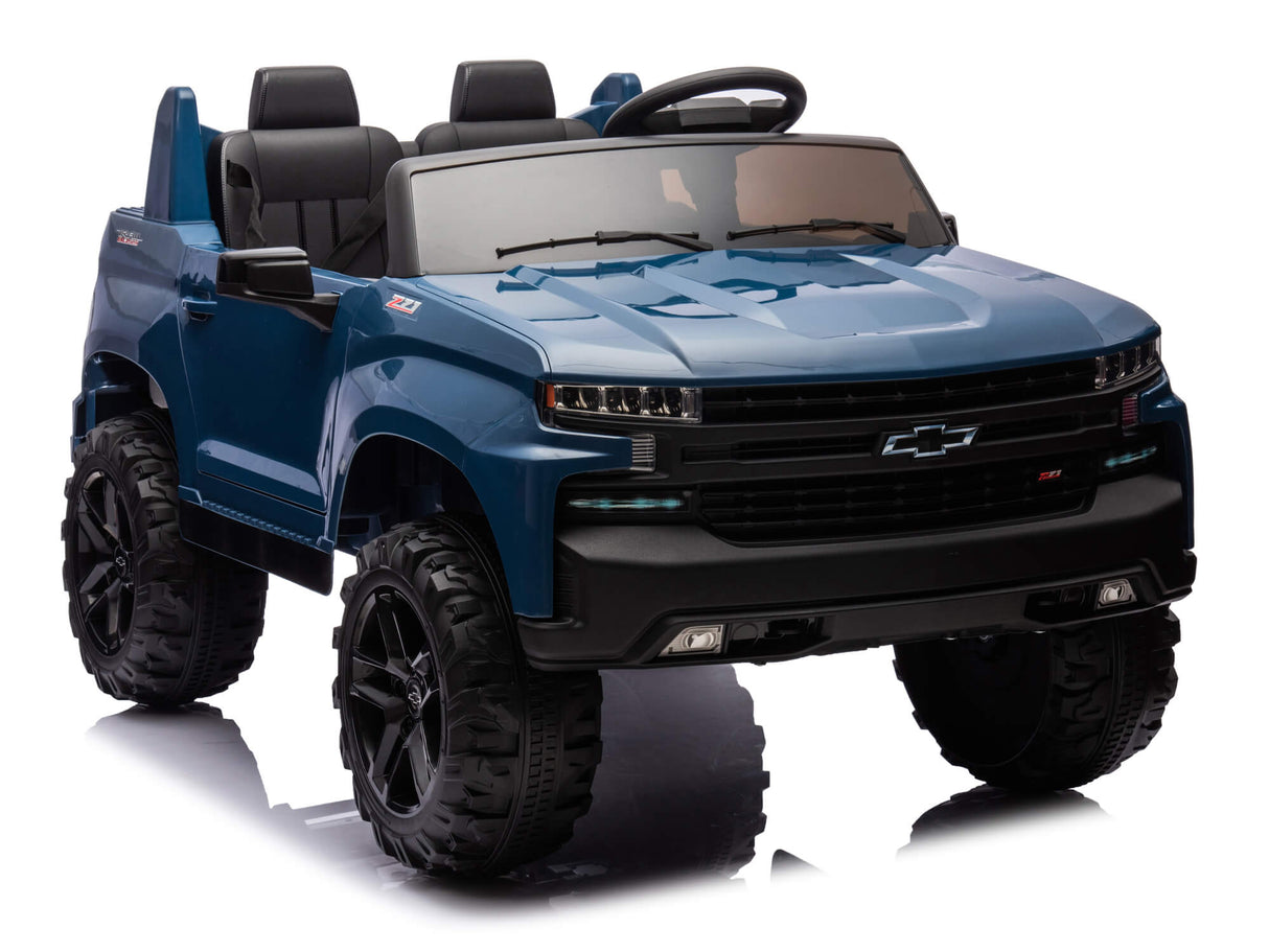 Blue 24V/4WD Premium Chevrolet Silverado Kids Licensed 2 Seater Ride On Truck with RC