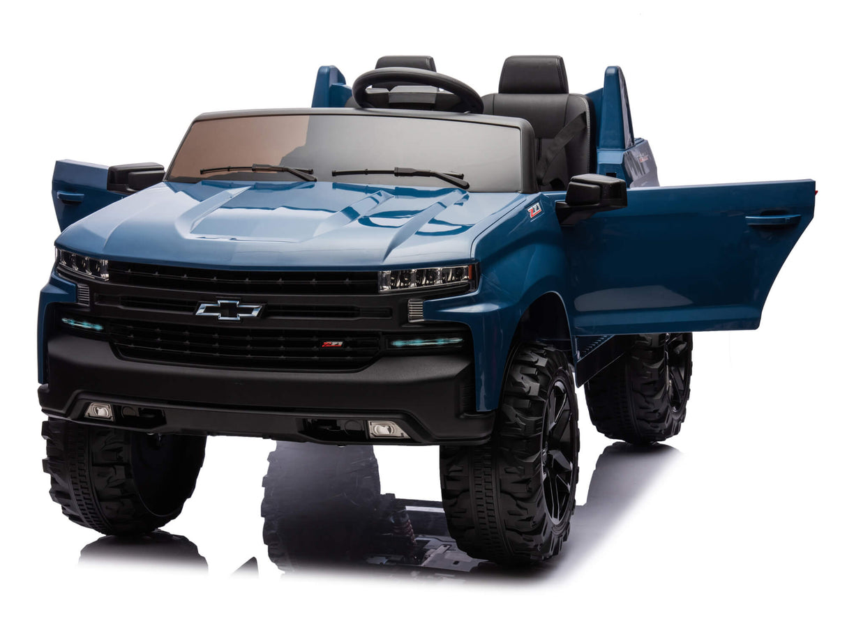 Blue 24V/4WD Premium Chevrolet Silverado Kids Licensed 2 Seater Ride On Truck with RC