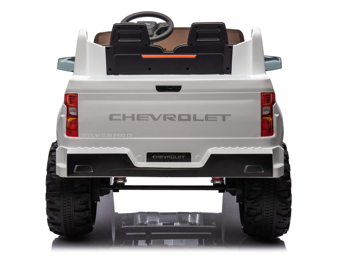 White 24V Chevrolet Silverado Kids Licensed 2 Seater Ride On Truck with Music, Rc