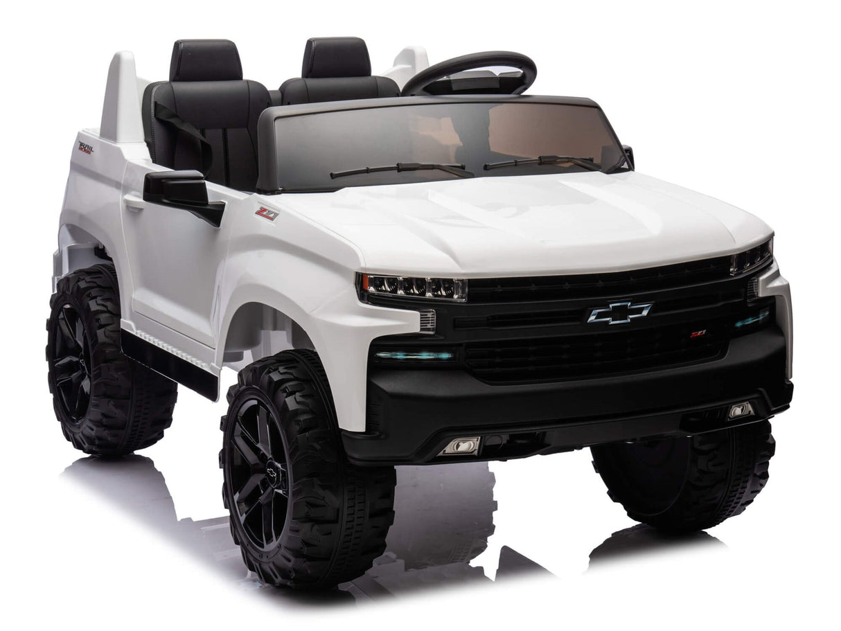 White 24V Chevrolet Silverado Kids Licensed 2 Seater Ride On Truck with Music, Rc