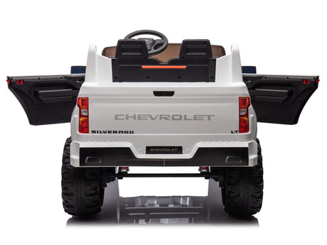 White 24V/4WD Premium Chevrolet Silverado Kids Licensed 2 Seater Ride On Truck with RC