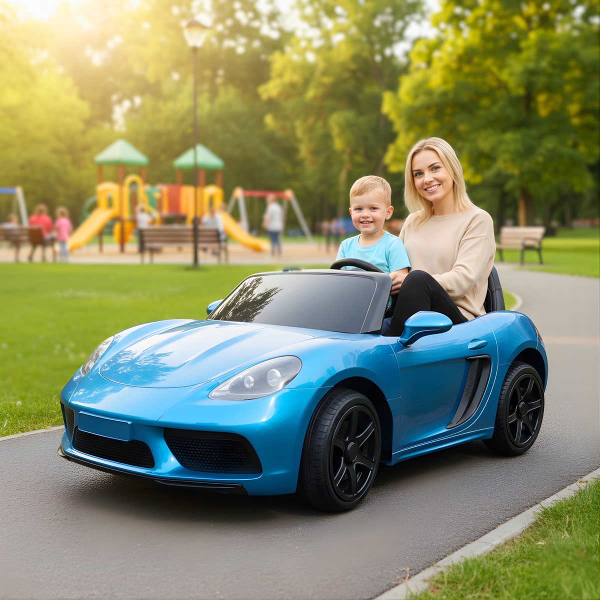 Xl Super Tooper Ride Metallic Blue 24V/180W SuperSport XXL Big Kids Ride-On Car W/ Real Rub ...