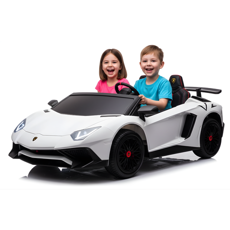White 24V/180W Lamborghini SV Limited Edition XXL Ride-On Supercar with Air-Filled Rubber Tires — 9MPH