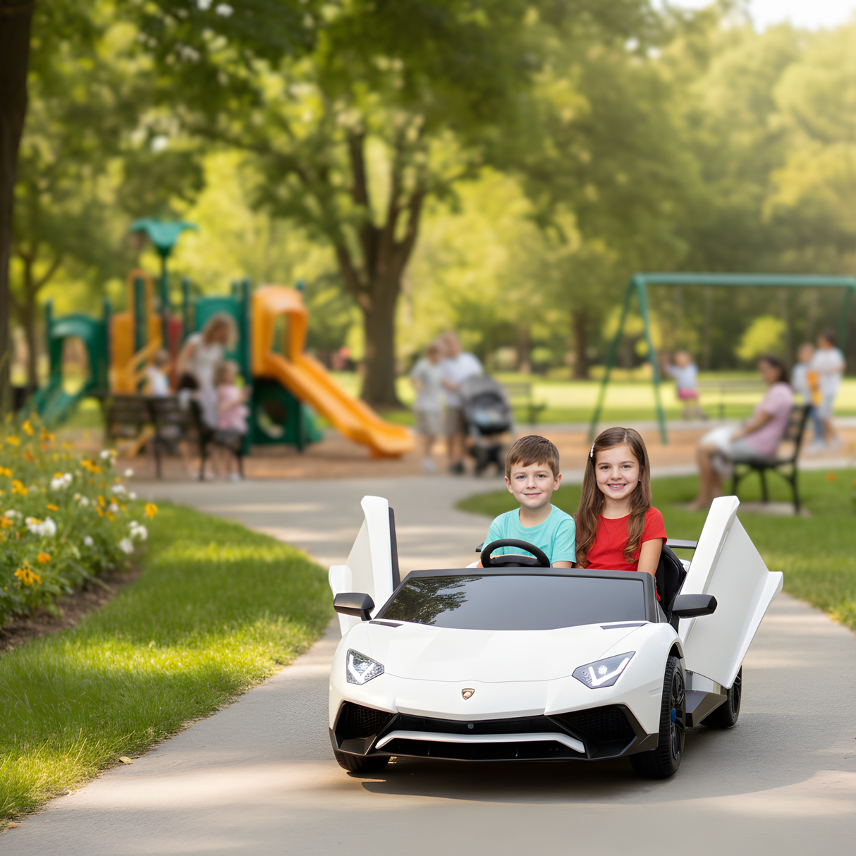 White 24V/180W Lamborghini SV Limited Edition XXL Ride-On Supercar with Air-Filled Rubber Tires — 9MPH
